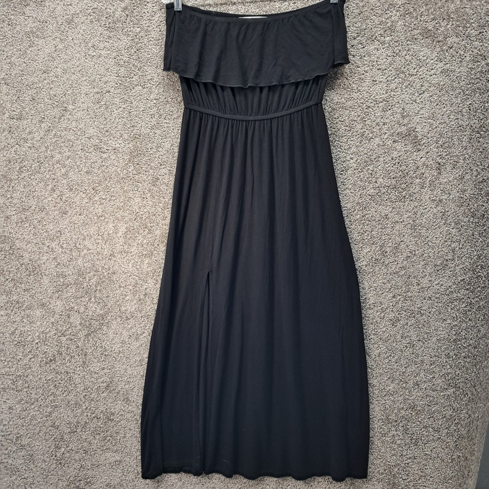 American Rag Womens Black Off The Shoulder Ruffle Maxi Dress Size M Side Slit